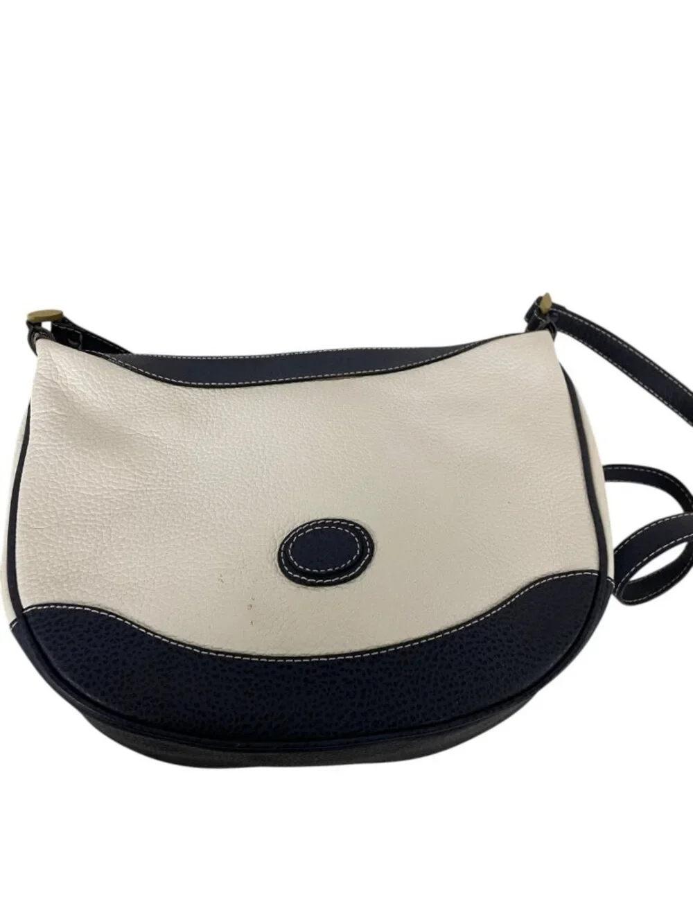 Liz Claiborne Womens Leather Handbag Shoulder Bag Purse White Navy Trim Vintage